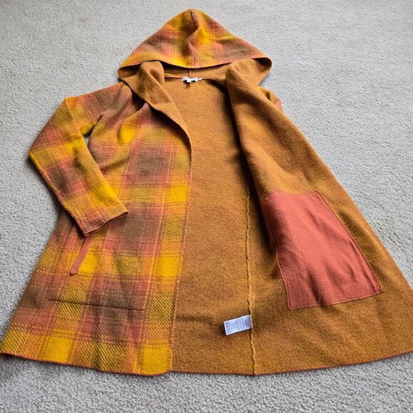 Toad & Co Heartfelt Hoodie Wool Yellow Orange Plaid XS - Picture 5 of 8